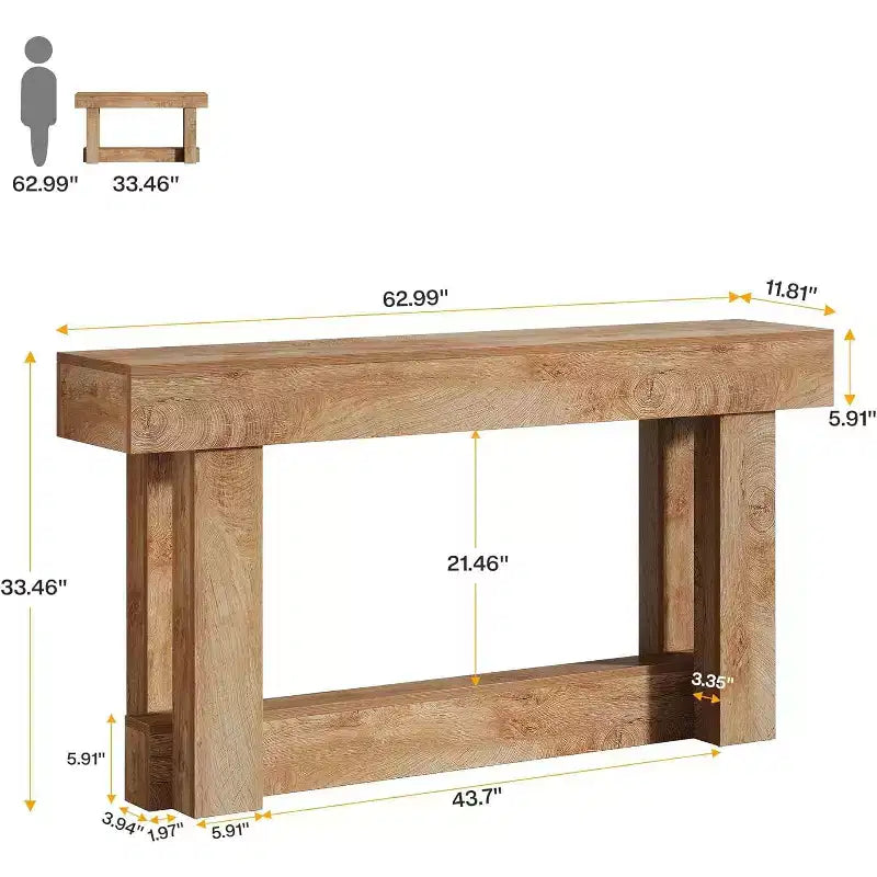 Consolle in legno in stile rustico, stretta e lunga, a 2 ripiani, da 160 cm, per ingresso o soggiorno
