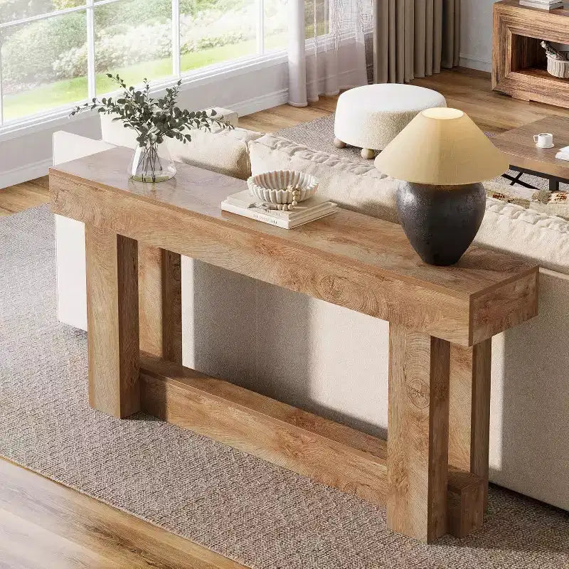 Consolle in legno in stile rustico, stretta e lunga, a 2 ripiani, da 160 cm, per ingresso o soggiorno