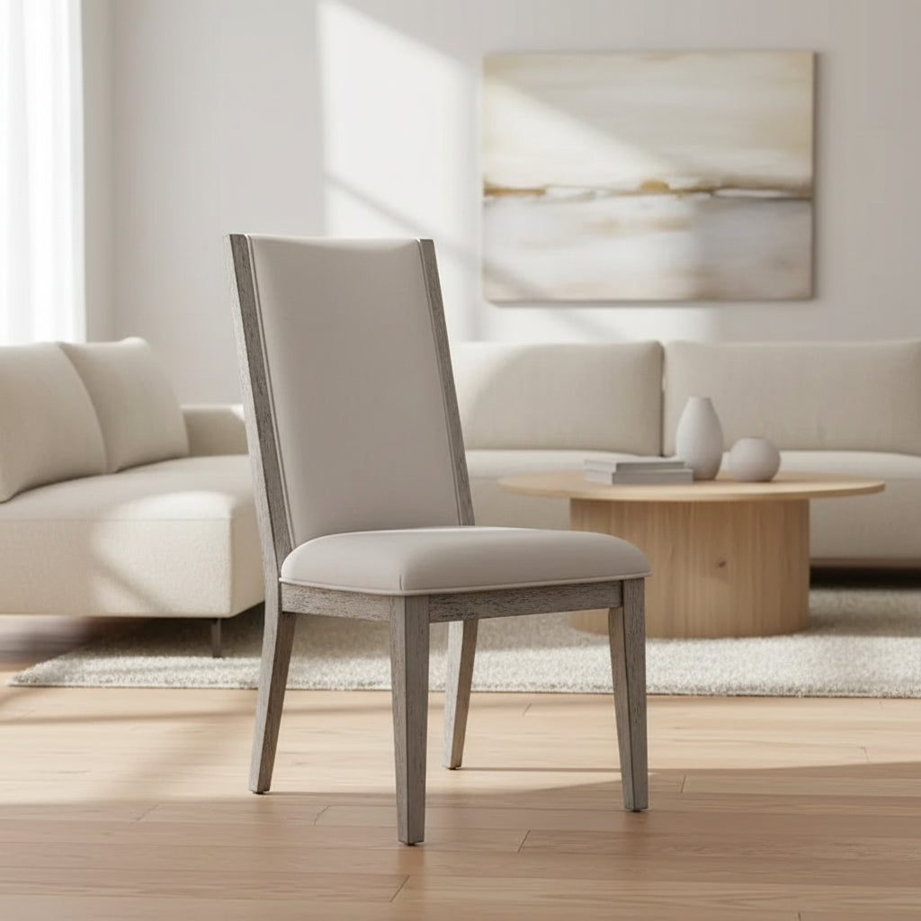 HomeRoots Set of Two Gray Fabric And Solid Wood Dining Side Chairs