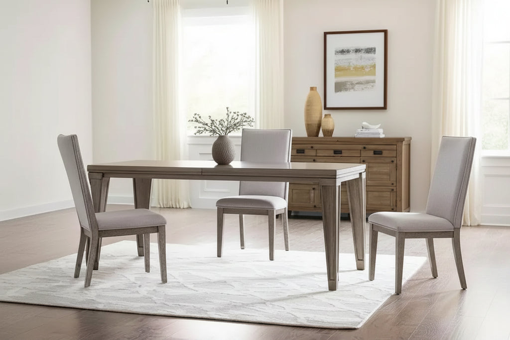 Set of 2 Gray Fabric and Solid Wood Dining Side Chairs with Upholstered Back