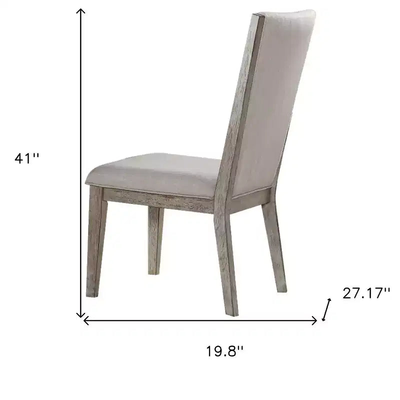 Set of 2 Gray Fabric and Solid Wood Dining Side Chairs with Upholstered Back