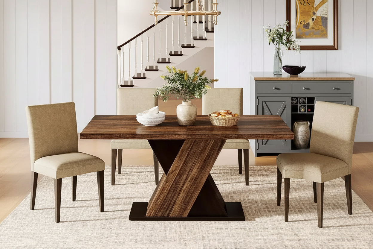 Lantine 55-Inch Farmhouse Dining Table for 4, Rectangle Rustic Brown Kitchen Dining Room Table, Wooden Dinner Table for Small Spaces, Dining Room