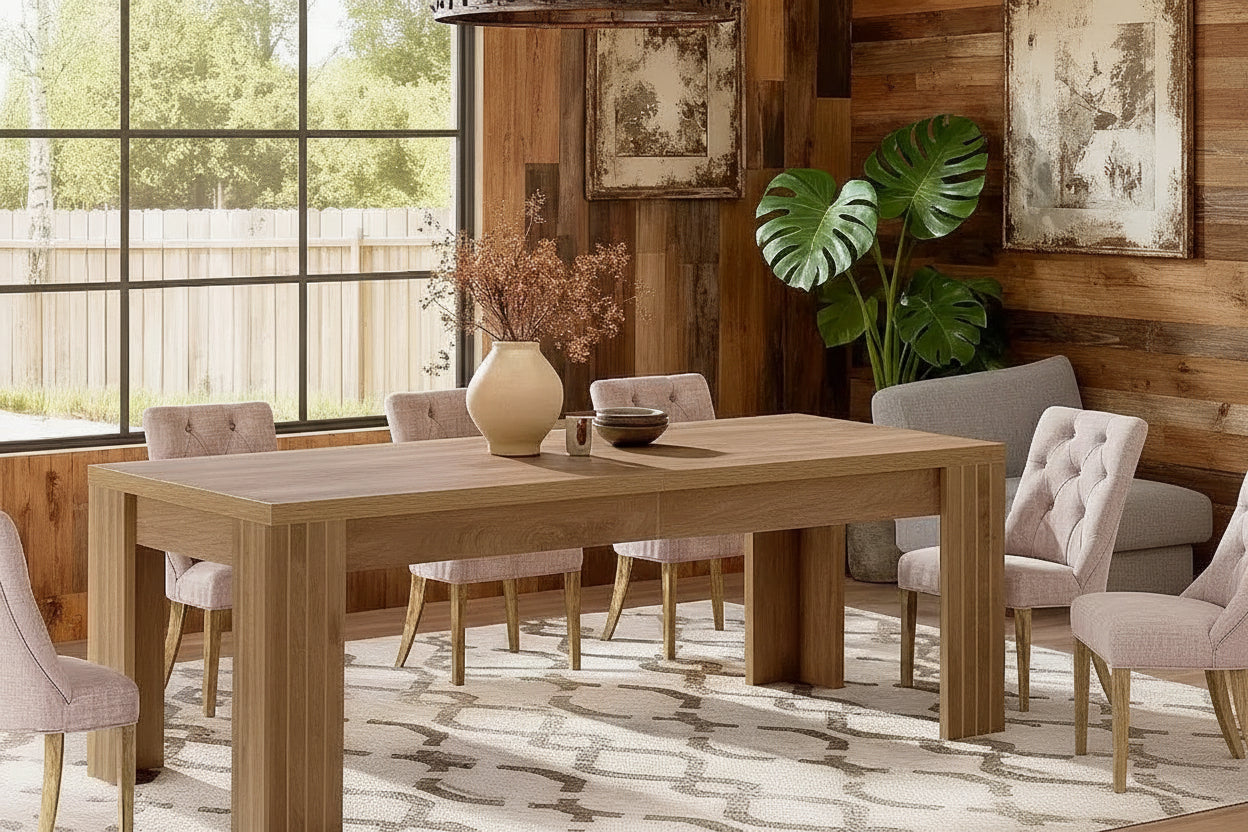 78.7-Inch Farmhouse Dining Table for 6, Rectangle Kitchen Table with Heavy-Duty Legs, Rustic Brown