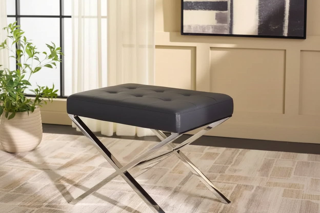 Poggiapiedi Pouf Moderno Minimalista in Pelle PU, Poggiapiedi Accent Nero per Soggiorno
