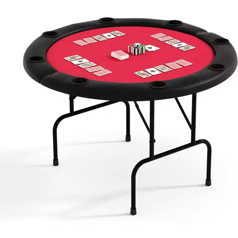 Tavolo da Poker Pieghevole Rotondo da 48 Pollici per 8 Giocatori con Portabicchieri, Superficie in Feltro di Qualità da Casinò per Texas Hold'em e Blackjack, Tavolo da Gioco di Carte Portatile
