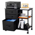 Mobile File Cabinet with 3 Fabric Drawers and Shelves - Rolling Filing Storage for Home Office