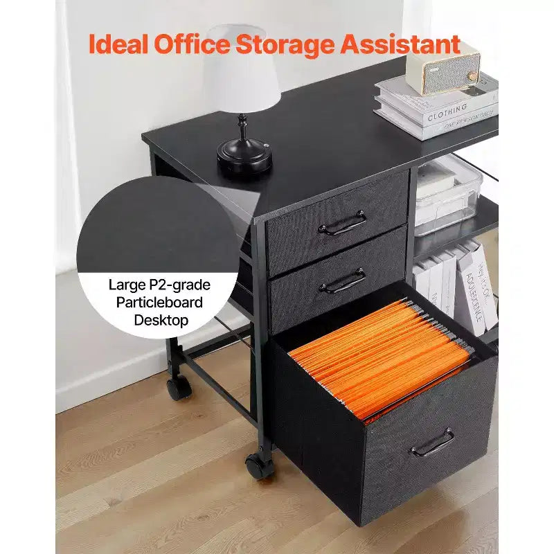 Cassettiera Mobile con 3 Cassetti in Tessuto e Ripiani - Contenitore Archivio su Ruote per Ufficio Domestico