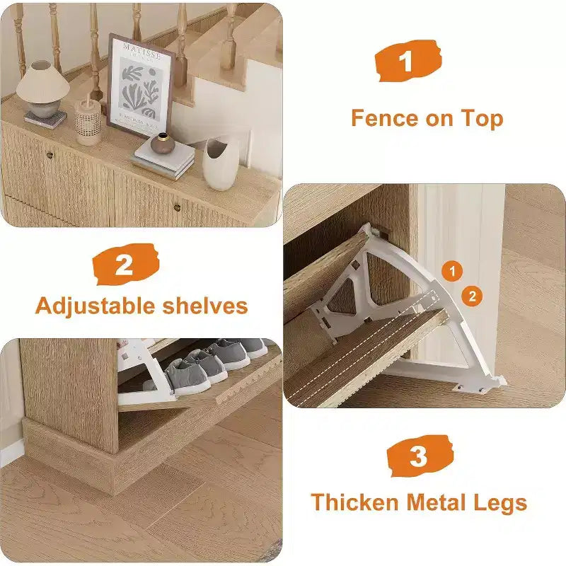 Scarpiera a 4 Ante con Design Scanalato, Ripiani Regolabili e Rimovibili, Mobile Organizzatore Salvaspazio per Scarpe e Piccoli Oggetti