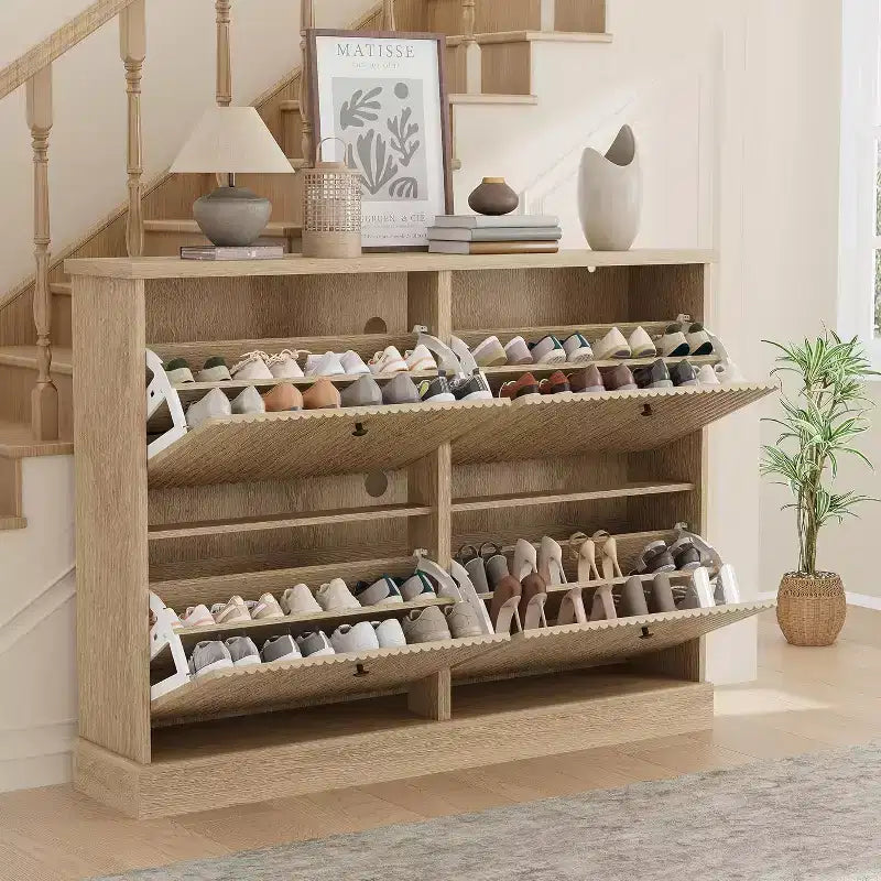 Scarpiera a 4 Ante con Design Scanalato, Ripiani Regolabili e Rimovibili, Mobile Organizzatore Salvaspazio per Scarpe e Piccoli Oggetti