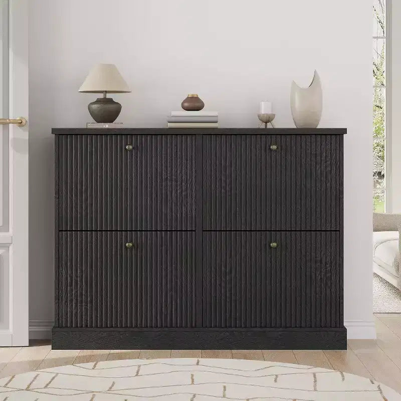 4-Drawer Shoe Cabinet with Fluted Design, Adjustable & Removable Shelves, Freestanding Narrow Entryway Organizer for Shoes and Small Items