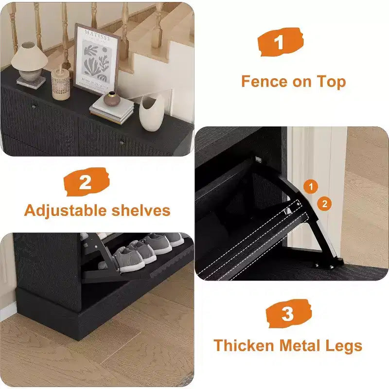 4-Drawer Shoe Cabinet with Fluted Design, Adjustable & Removable Shelves, Freestanding Narrow Entryway Organizer for Shoes and Small Items