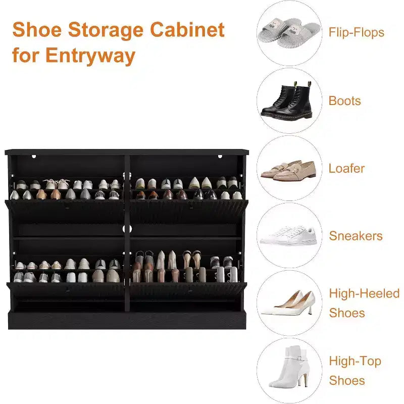 Scarpiera a 4 Ante con Design Scanalato, Ripiani Regolabili e Rimovibili, Mobile Organizzatore Salvaspazio per Scarpe e Piccoli Oggetti