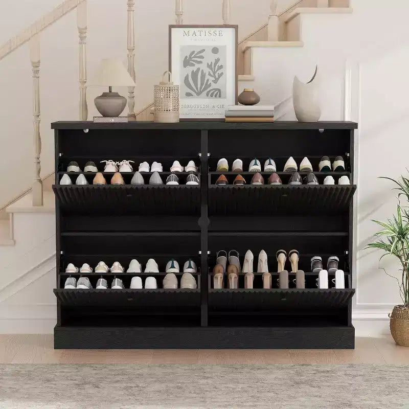 4-Drawer Shoe Cabinet with Fluted Design, Adjustable & Removable Shelves, Freestanding Narrow Entryway Organizer for Shoes and Small Items