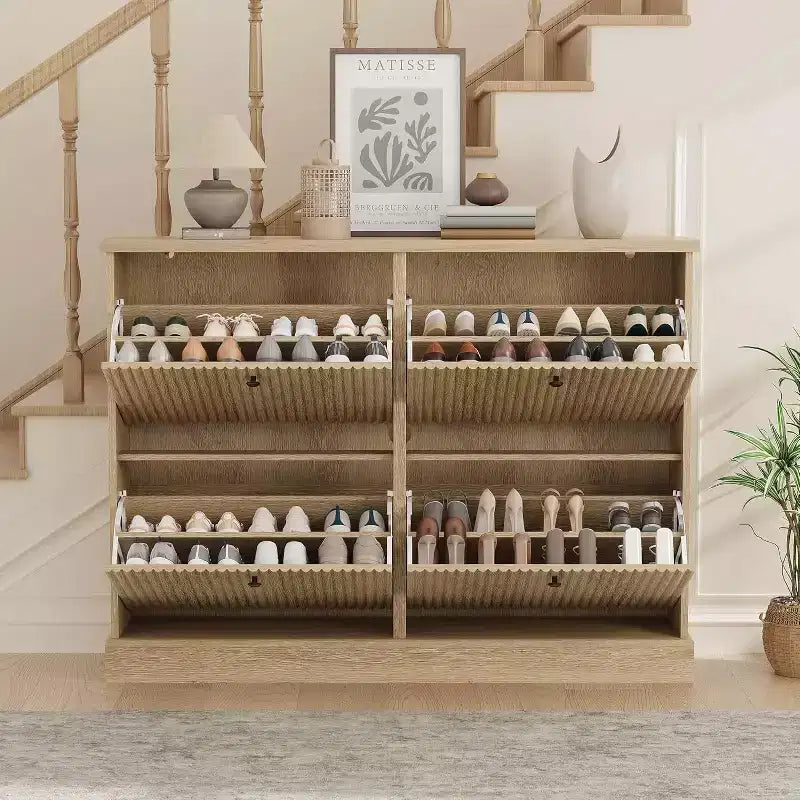 4-Drawer Shoe Cabinet with Fluted Design, Adjustable & Removable Shelves, Freestanding Narrow Entryway Organizer for Shoes and Small Items