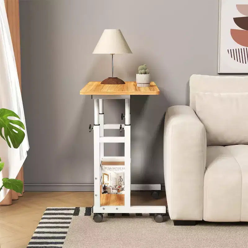 Scrivania Mobile Regolabile in Altezza, Carrello per Laptop con Ruote, 80x40 cm, Altezza 68,5-89 cm