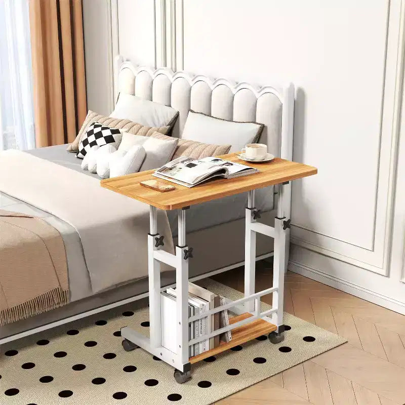 Scrivania Mobile Regolabile in Altezza, Carrello per Laptop con Ruote, 80x40 cm, Altezza 68,5-89 cm