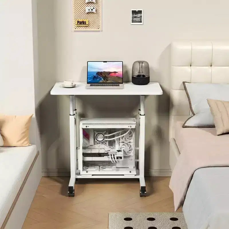 Scrivania Mobile Regolabile in Altezza, Carrello per Laptop con Ruote, 80x40 cm, Altezza 68,5-89 cm