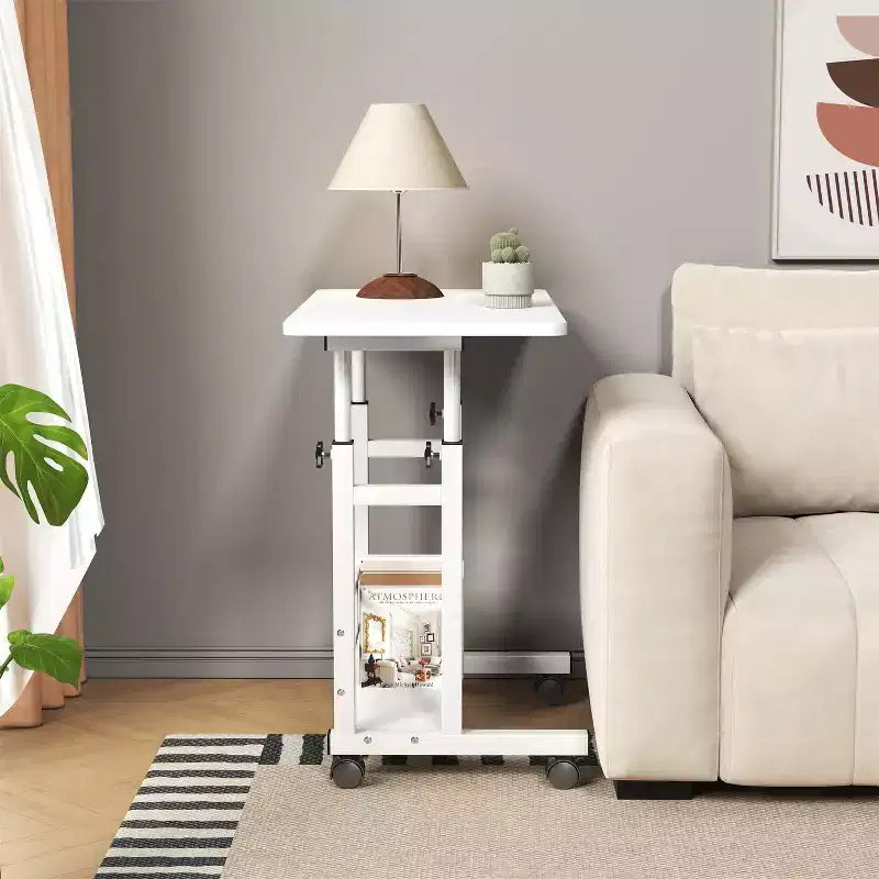 Scrivania Mobile Regolabile in Altezza, Carrello per Laptop con Ruote, 80x40 cm, Altezza 68,5-89 cm