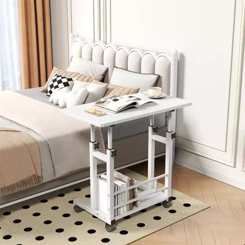 Scrivania Mobile Regolabile in Altezza, Carrello per Laptop con Ruote, 80x40 cm, Altezza 68,5-89 cm