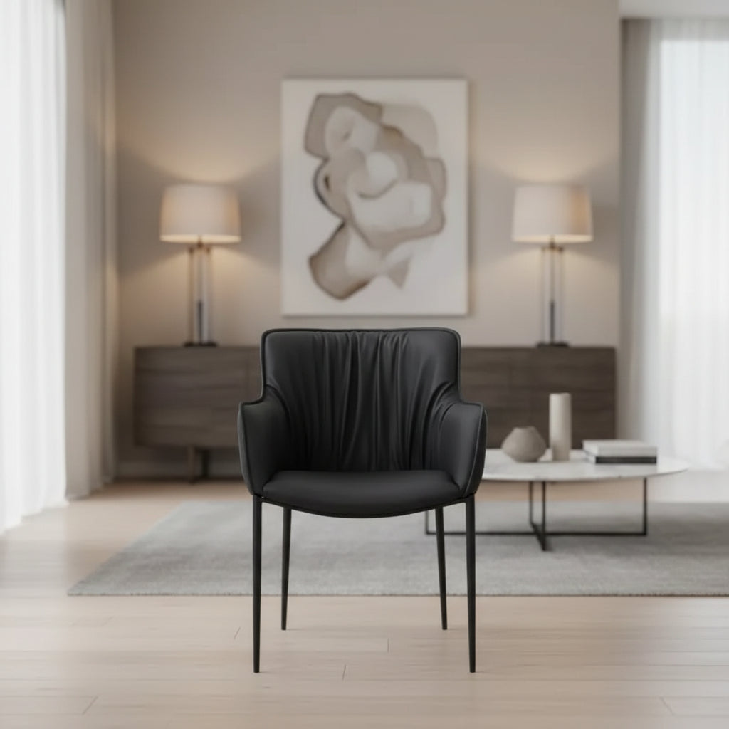 HomeRoots Black Faux Leather and Steel Dining Arm Chair