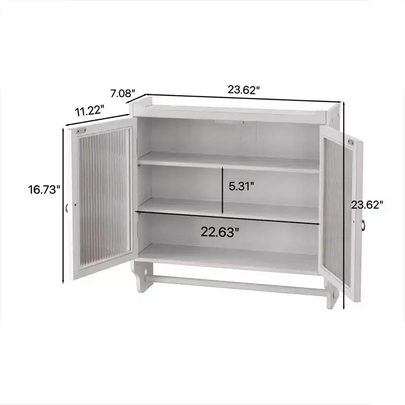 Mobiletto da Cucina Vintage con Doppia Porta in Vetro da 63 cm e Portasciugamani a 3 Livelli, Bianco