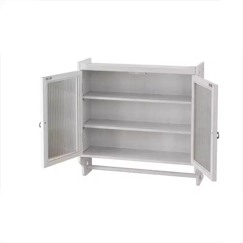 Mobiletto da Cucina Vintage con Doppia Porta in Vetro da 63 cm e Portasciugamani a 3 Livelli, Bianco