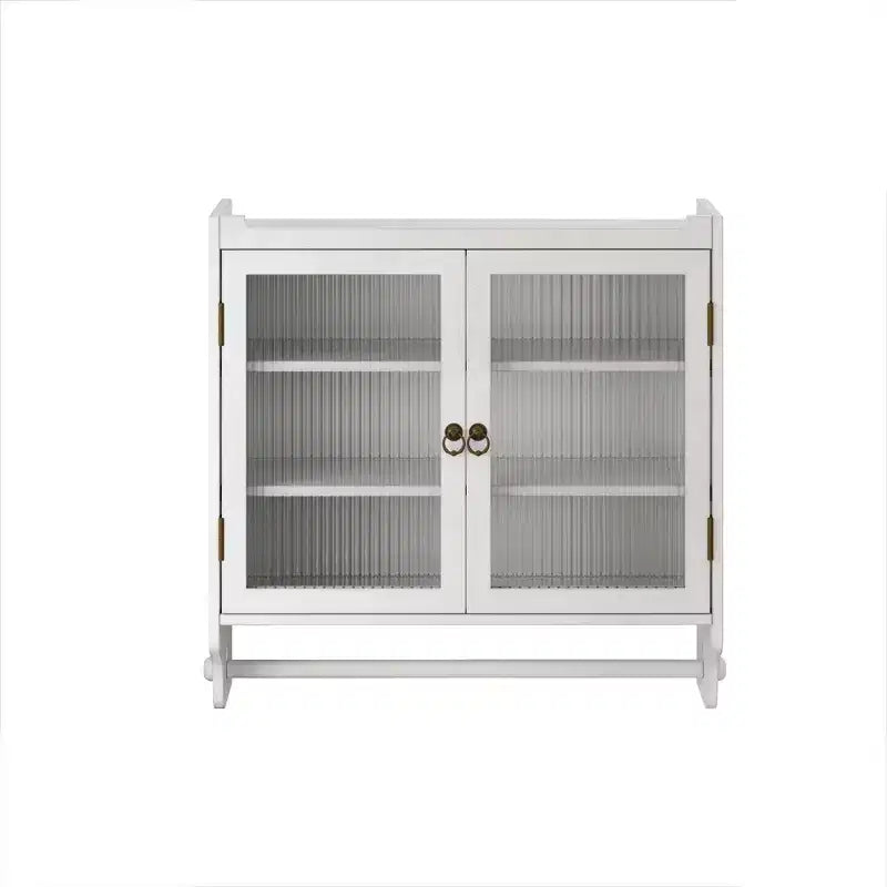 Mobiletto da Cucina Vintage con Doppia Porta in Vetro da 63 cm e Portasciugamani a 3 Livelli, Bianco