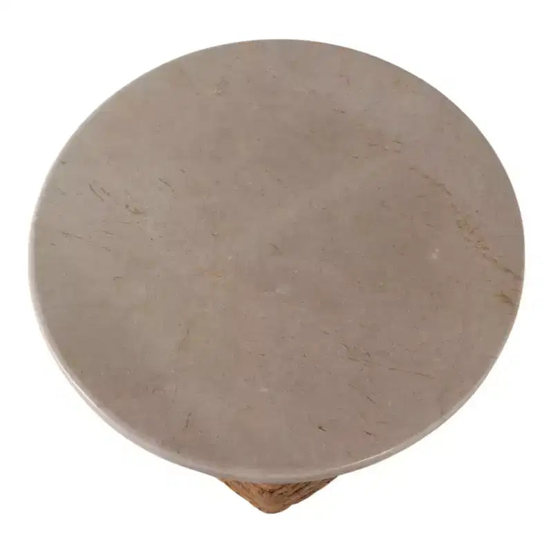 Tavolino Intrecciato con Piano in Pietra per Piccoli Spazi - Tavolino Unico Naturale per l'Arredamento della Camera da Letto o lo Styling del Soggiorno - 20, Beige e Avorio