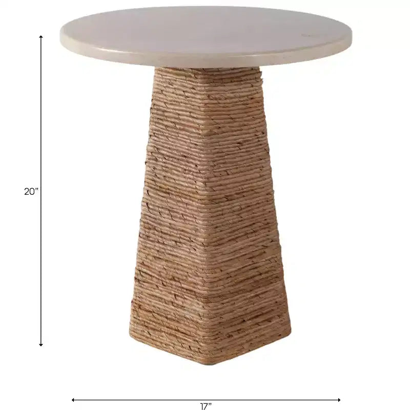Tavolino Intrecciato con Piano in Pietra per Piccoli Spazi - Tavolino Unico Naturale per l'Arredamento della Camera da Letto o lo Styling del Soggiorno - 20, Beige e Avorio