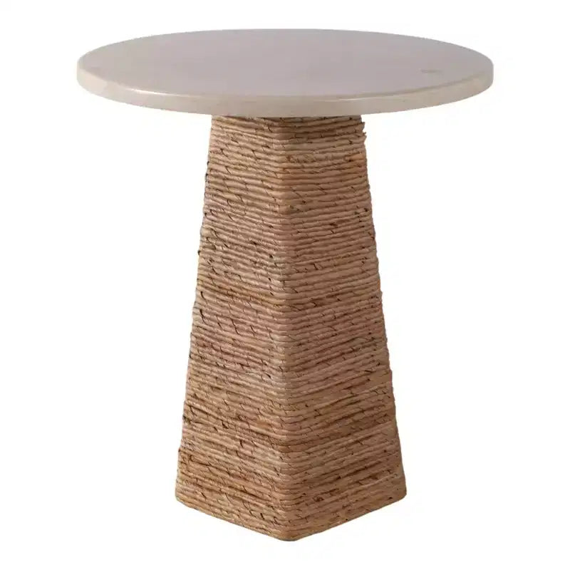 Tavolino Intrecciato con Piano in Pietra per Piccoli Spazi - Tavolino Unico Naturale per l'Arredamento della Camera da Letto o lo Styling del Soggiorno - 20, Beige e Avorio