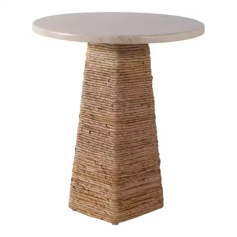 Tavolino Intrecciato con Piano in Pietra per Piccoli Spazi - Tavolino Unico Naturale per l'Arredamento della Camera da Letto o lo Styling del Soggiorno - 20, Beige e Avorio