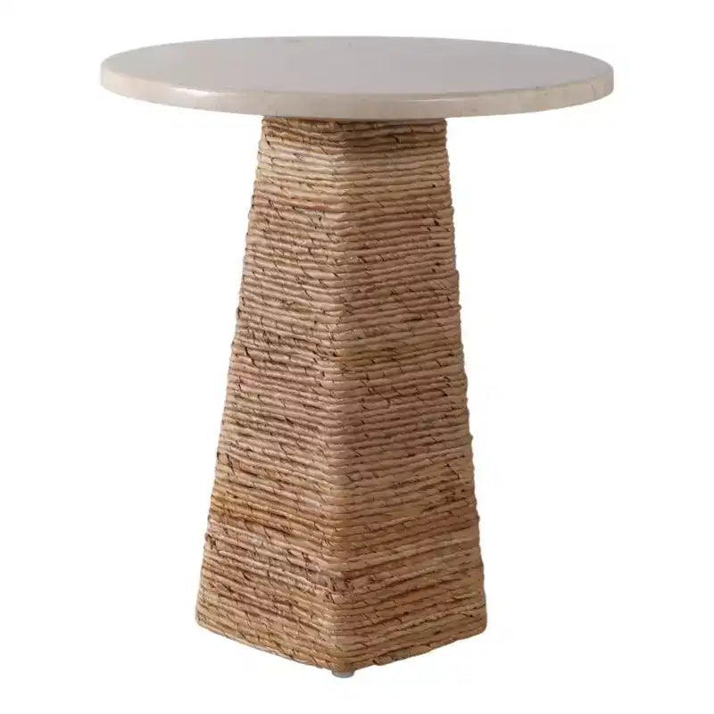 Tavolino Intrecciato con Piano in Pietra per Piccoli Spazi - Tavolino Unico Naturale per l'Arredamento della Camera da Letto o lo Styling del Soggiorno - 20, Beige e Avorio