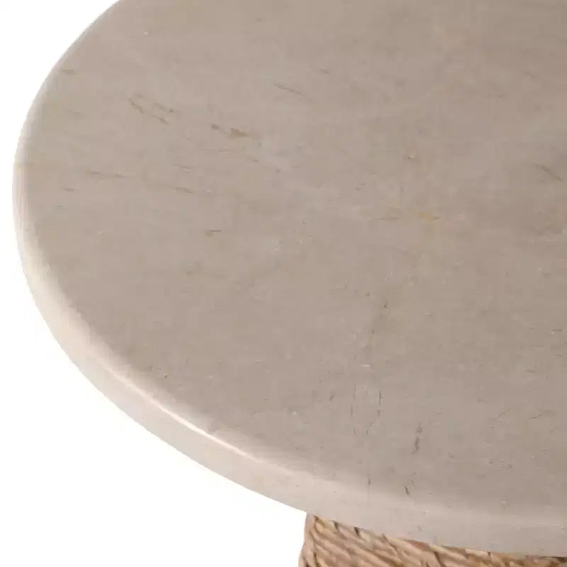Tavolino Intrecciato con Piano in Pietra per Piccoli Spazi - Tavolino Unico Naturale per l'Arredamento della Camera da Letto o lo Styling del Soggiorno - 20, Beige e Avorio