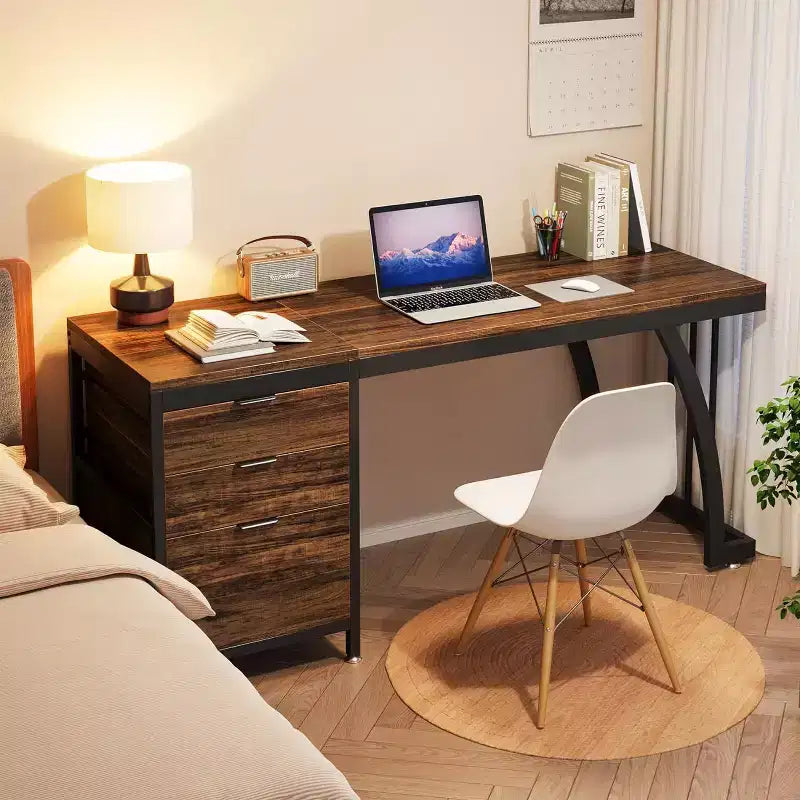 59-Inch Computer Desk with 3 Reversible Drawers & File Storage, Industrial Rustic Brown Home Office Desk