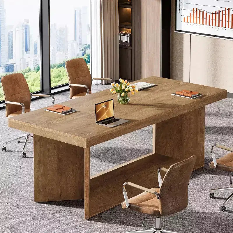 Scrivania direzionale da 160 cm con piedistallo per impieghi gravosi, workstation da fattoria per ufficio domestico, marrone rustico