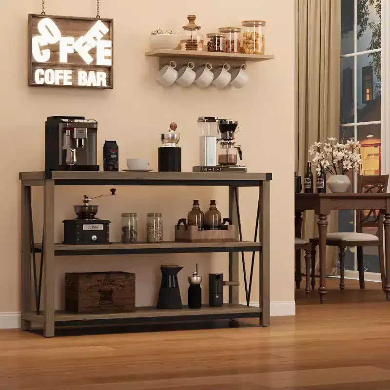 Tavolo d'ingresso per agriturismo, tavolo consolle stretto e lungo da 120 cm con contenitore, tavolo consolle a 3 ripiani in legno per soggiorno, tavoli da divano dietro il divano