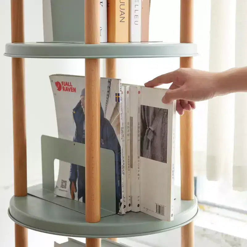 Libreria a 3 Ripiani, Libreria Moderna Girevole a 360°, Libreria Autoportante in Legno Compatta per Soggiorno