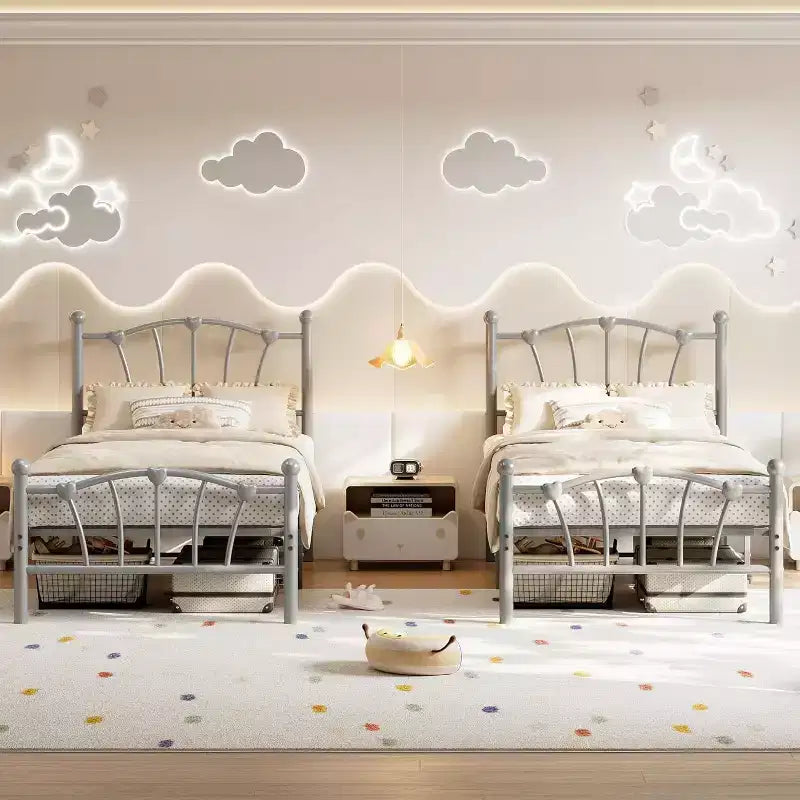 Twin Size Bed with Headboard and Footboard, Heart Shaped Platform Bed Frames, Heavy Metal Slat Support, Noiseless, No Box Spring Needed