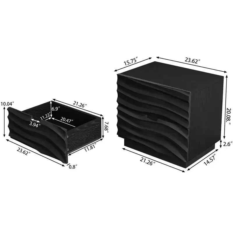 Comodino Moderno in Legno con 2 Cassetti Curvi e Guide Metalliche Silenziose per Camera da Letto