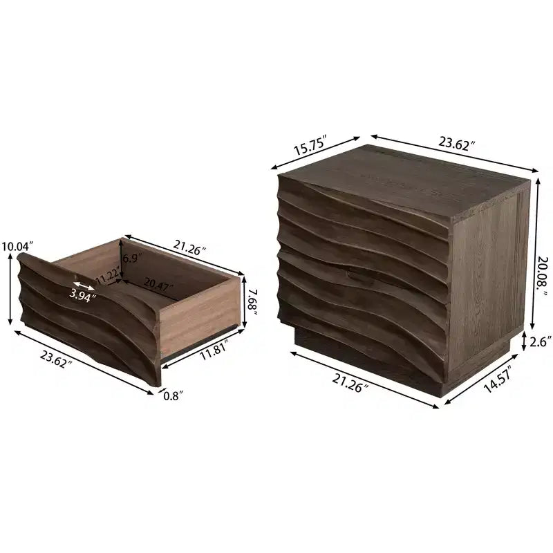 Comodino Moderno in Legno con 2 Cassetti Curvi e Guide Metalliche Silenziose per Camera da Letto