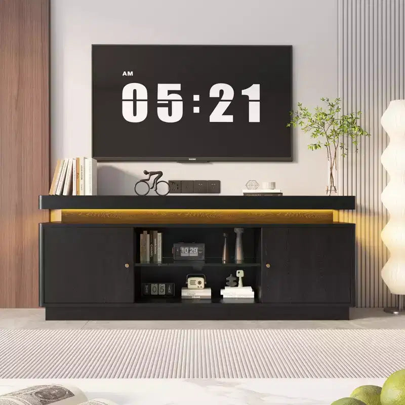 COZONY TV Stand with 2 Doors - Versatile Media Console for Living Room, Durable Modern TV Table, Stylish TV Furniture for Modern Home, Walnut
