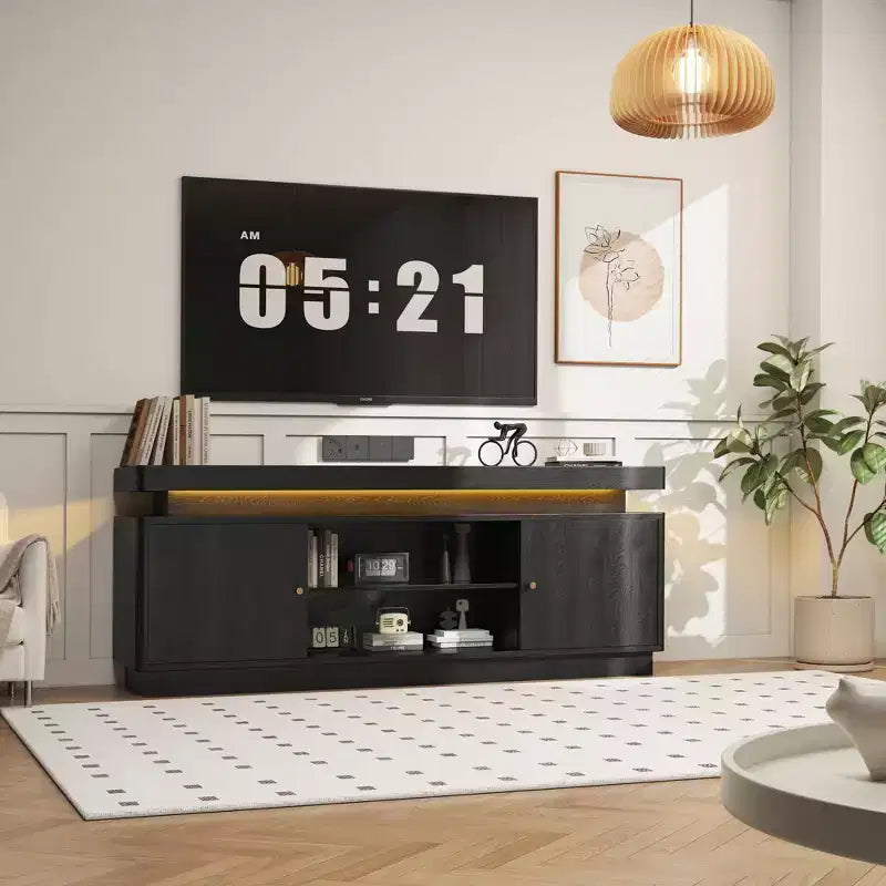 TV Stand with 2 Doors, Versatile Media Console for Living Room and Bedroom, Modern Walnut