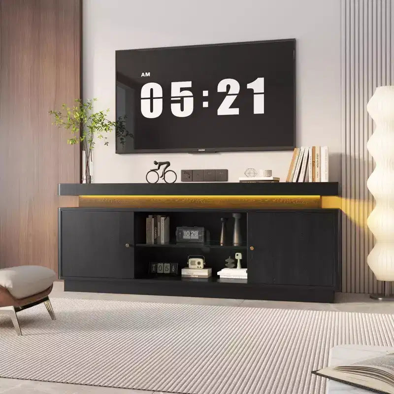 TV Stand with 2 Doors, Versatile Media Console for Living Room and Bedroom, Modern Walnut