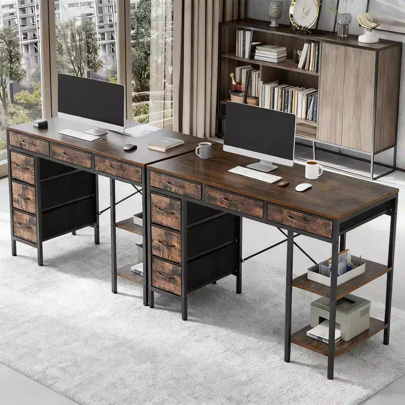 Computer Desk with 6 Fabric Drawers & Adjustable Storage Shelf, Sturdy Metal Frame, Home Office Gaming Desk