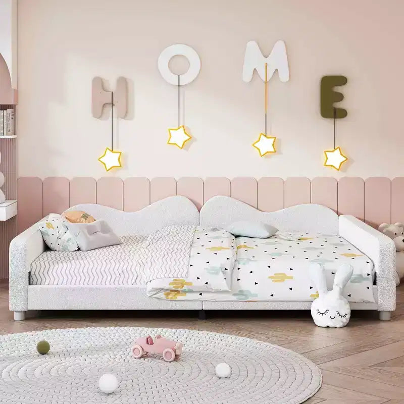 MAYEERTY Full Size Upholstered Bed with Cloud Shaped Backrest for Bedroom White