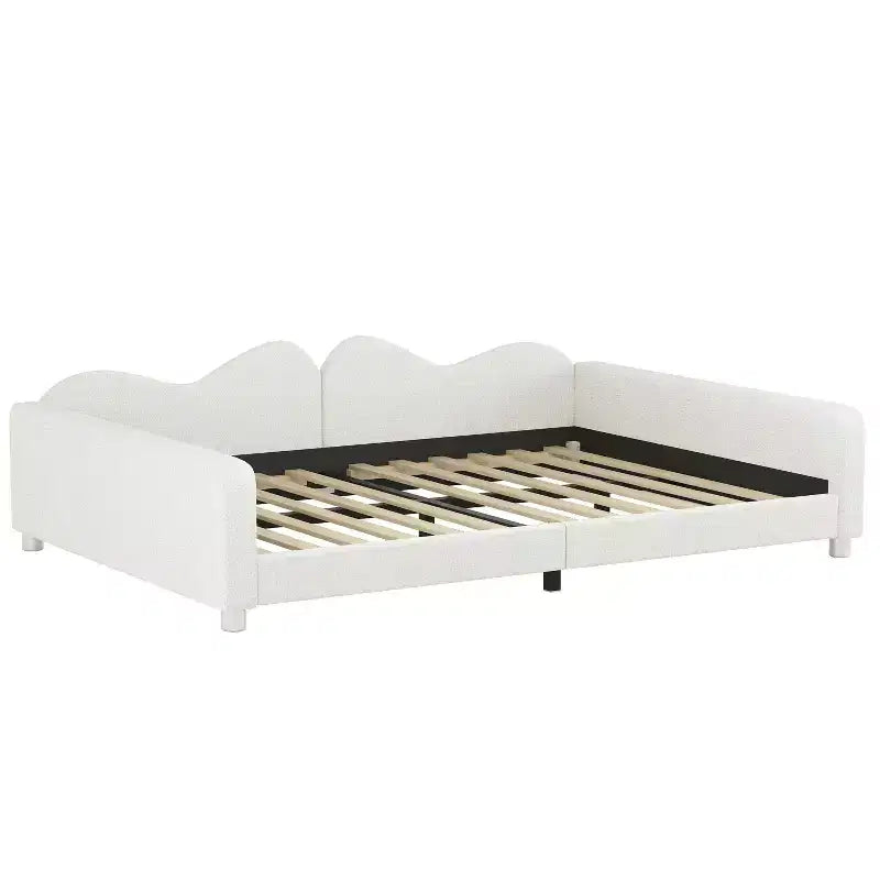 Full Size Upholstered Bed with Cloud-Shaped Backrest for Bedroom, White