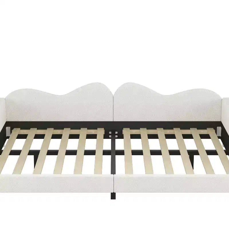 Letto Matrimoniale Imbottito con Schienale a Forma di Nuvola per Camera da Letto, Bianco