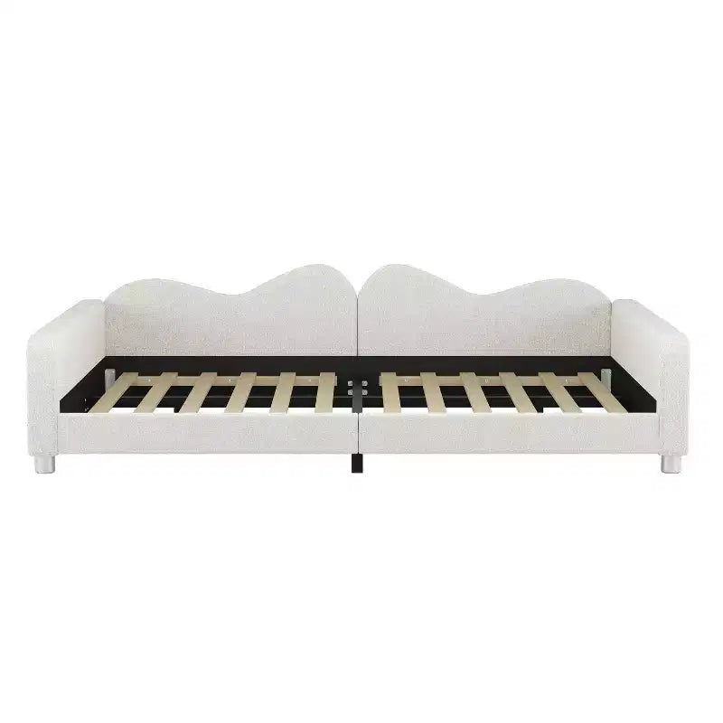 Letto Matrimoniale Imbottito con Schienale a Forma di Nuvola per Camera da Letto, Bianco
