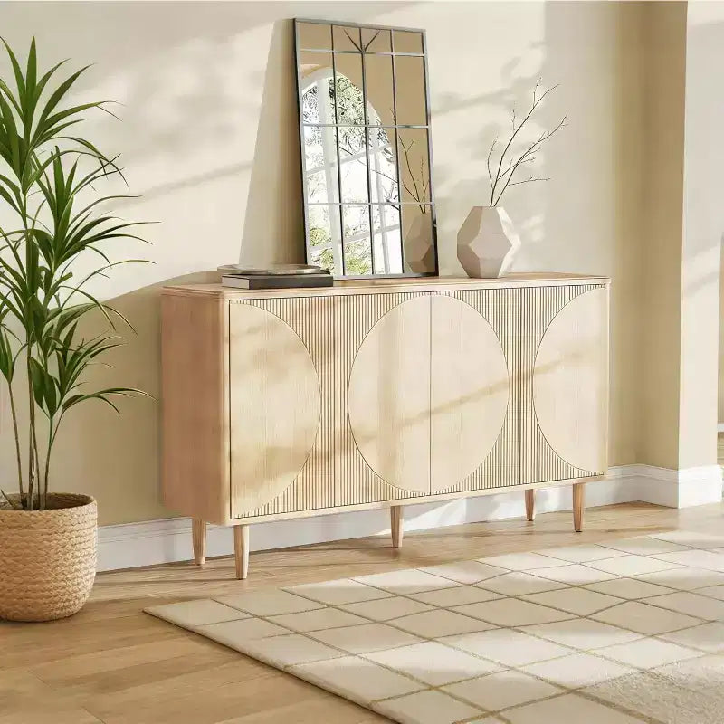 Credenza a buffet in rovere da 59 pollici, madia moderna con ante per sala da pranzo e soggiorno, rovere chiaro
