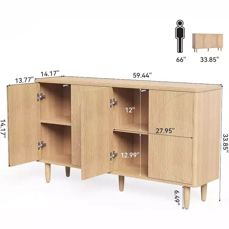 Credenza a buffet in rovere da 59 pollici, madia moderna con ante per sala da pranzo e soggiorno, rovere chiaro